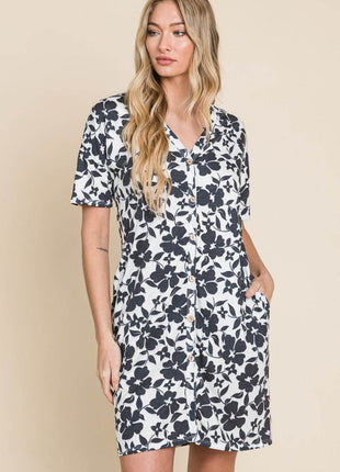 BOMBOM Floral Button Down Mini Dress - MimiStylez