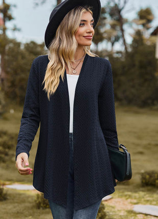 Textured Open Front Long Sleeve Cardigan - MimiStylez