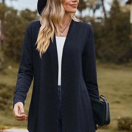 Textured Open Front Long Sleeve Cardigan - MimiStylez