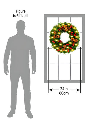 24 - Inch Christmas Wreath. Unlit, Yellow - Lit, Colorful - Lit Styles