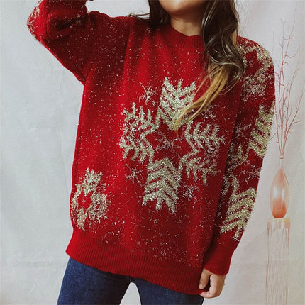 Snowflake Pattern Long Sleeve Sweater - MimiStylez