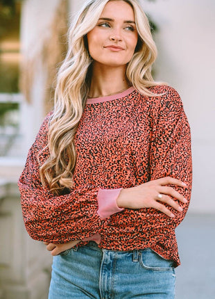 Leopard Round Neck Long Sleeve Sweatshirt - MimiStylez