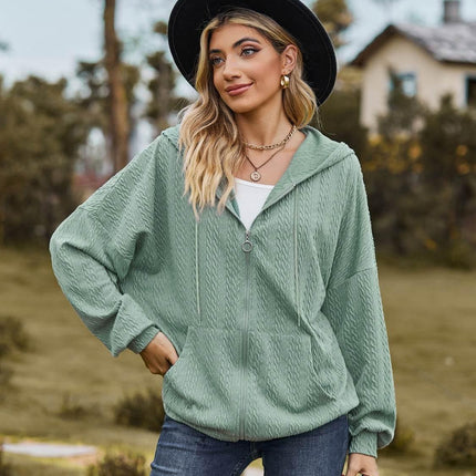 Zip Up Drawstring Long Sleeve Hooded Jacket - MimiStylez