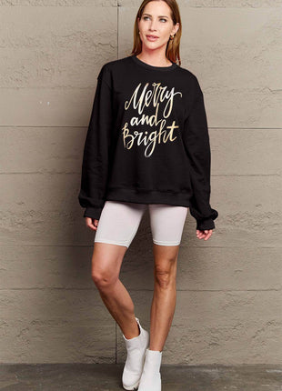 Simply Love Full Size MERRY AND BRIGHT Graphic Sweatshirt - MimiStylez