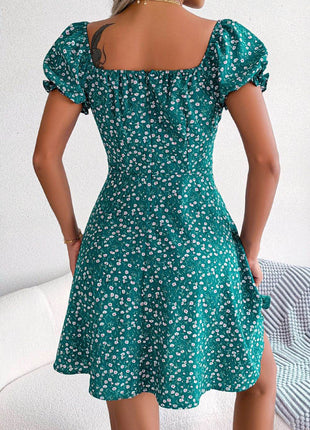 Ditsy Floral Drawstring A-Line Dress - MimiStylez