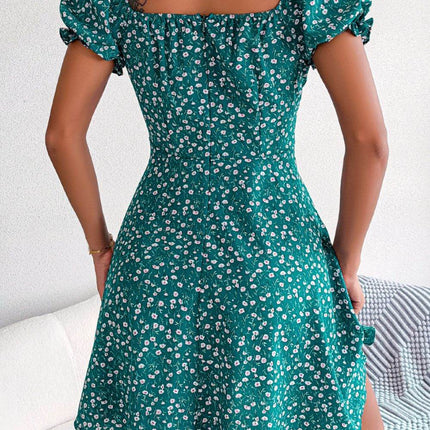 Ditsy Floral Drawstring A-Line Dress - MimiStylez