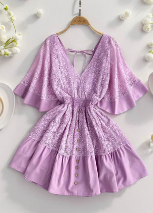 Lace Cutout Half Sleeve Mini Dress - MimiStylez