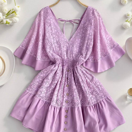 Lace Cutout Half Sleeve Mini Dress - MimiStylez