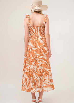 And The Why Tie Shoulder Smocked Midi Tiered Dress - MimiStylez