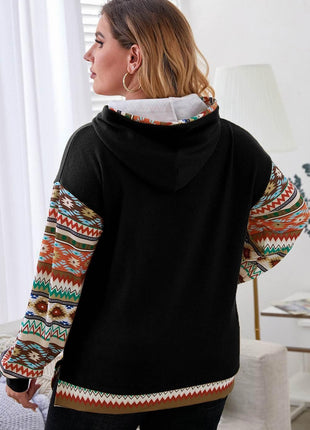 Plus Size Waffle-Knit Geometric Dropped Shoulder Hoodie - MimiStylez