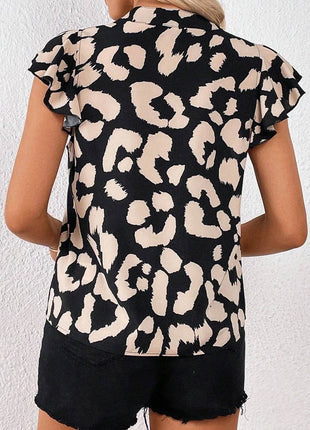 Leopard Notched Cap Sleeve Blouse - MimiStylez