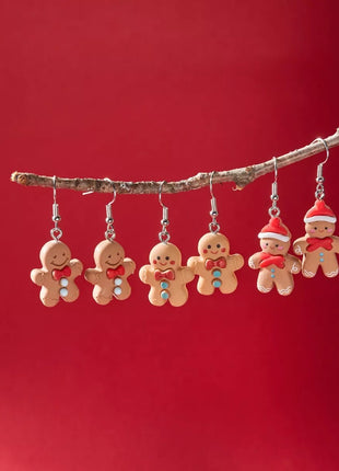 3 Piece Christmas Gingerbread Man Drop Earrings - MimiStylez
