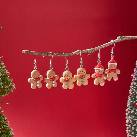 3 Piece Christmas Gingerbread Man Drop Earrings - MimiStylez