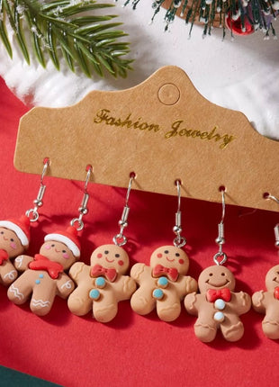 3 Piece Christmas Gingerbread Man Drop Earrings - MimiStylez