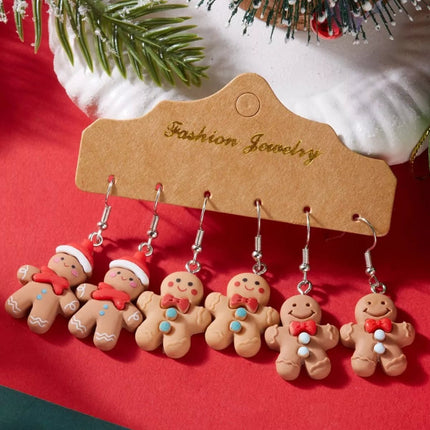 3 Piece Christmas Gingerbread Man Drop Earrings - MimiStylez