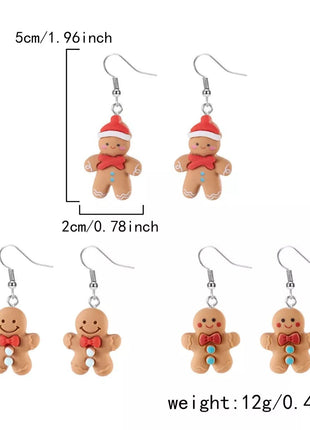 3 Piece Christmas Gingerbread Man Drop Earrings - MimiStylez