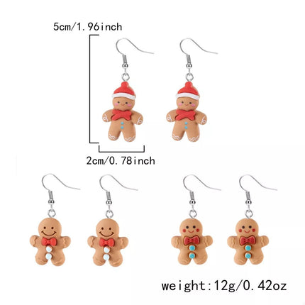 3 Piece Christmas Gingerbread Man Drop Earrings - MimiStylez