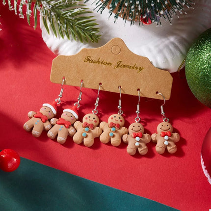 3 Piece Christmas Gingerbread Man Drop Earrings - MimiStylez