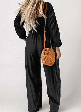 Square Neck Raglan Sleeve Jumpsuit with Pocket - MimiStylez