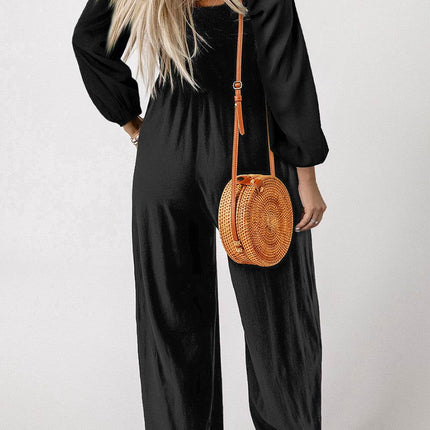 Square Neck Raglan Sleeve Jumpsuit with Pocket - MimiStylez