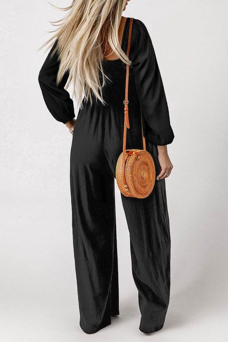 Square Neck Raglan Sleeve Jumpsuit with Pocket - MimiStylez