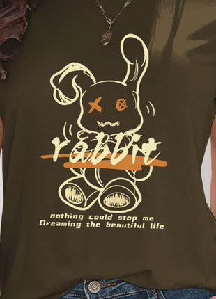 Rabbit Graphic Round Neck Short Sleeve T-Shirt - MimiStylez