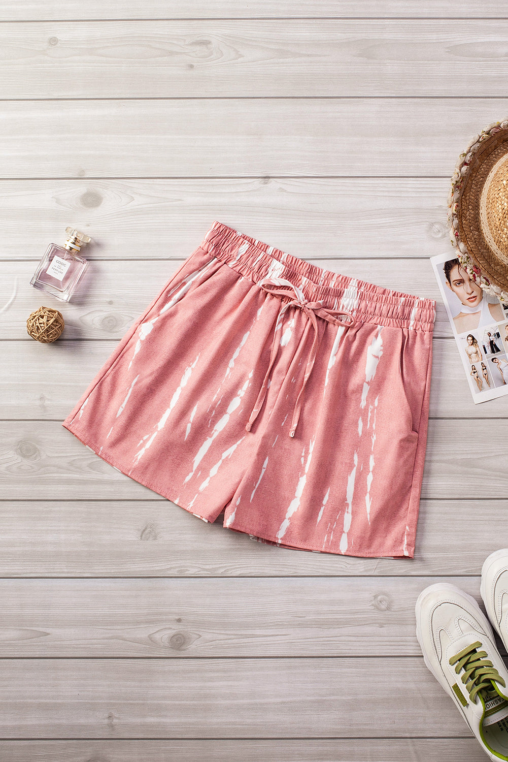 Pink Tie Dye Drawstring Casual Shorts