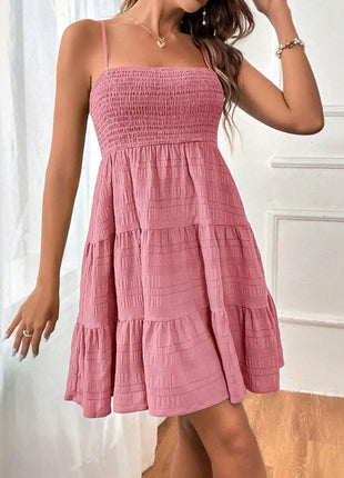 Smocked Tiered Sleeveless Mini Dress - MimiStylez