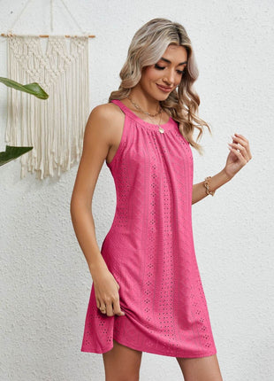 Eyelet Grecian Neck Mini Dress - MimiStylez