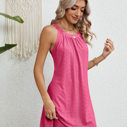 Eyelet Grecian Neck Mini Dress - MimiStylez