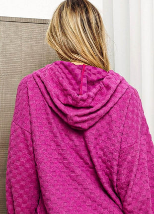 BiBi Brushed Checker Drawstring Long Sleeve Hoodie - MimiStylez