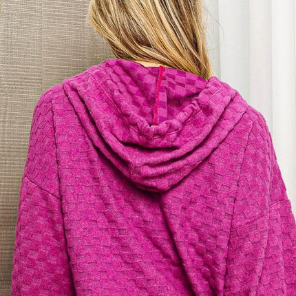 BiBi Brushed Checker Drawstring Long Sleeve Hoodie - MimiStylez