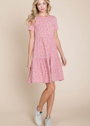 BOMBOM Printed Short Sleeve Mini Dress - MimiStylez