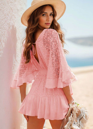 Lace Cutout Half Sleeve Mini Dress - MimiStylez