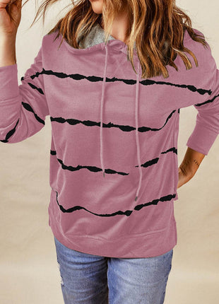 Drawstring Striped Dropped Shoulder Hoodie - MimiStylez