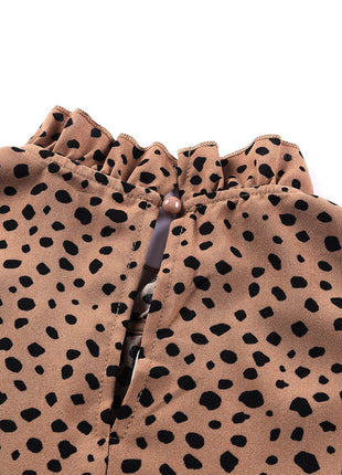 Animal Print Ruffle Collar Flounce Sleeve Blouse - MimiStylez