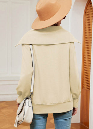 Half Zip Lantern Sleeve Sweatshirt - MimiStylez