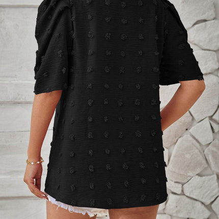 Swiss Dot Round Neck Short Sleeve Blouse - MimiStylez