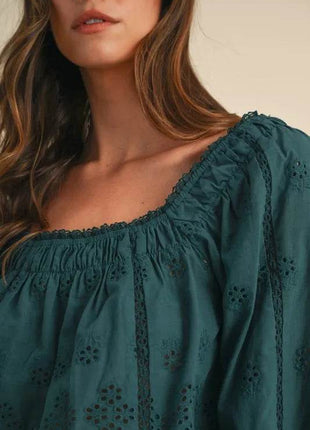 MABLE Embroidered Scalloped Lace Top and Short Set - MimiStylez