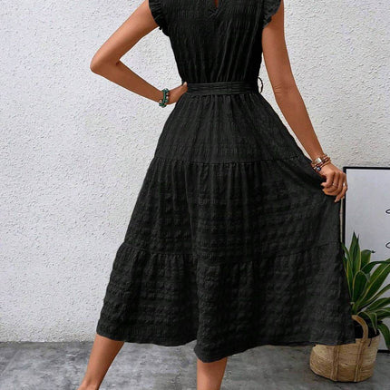 Tied Ruffled Cap Sleeve Midi Dress - MimiStylez