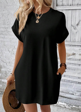 Round Neck Short Sleeve Mini Dress - MimiStylez