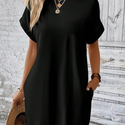 Round Neck Short Sleeve Mini Dress - MimiStylez