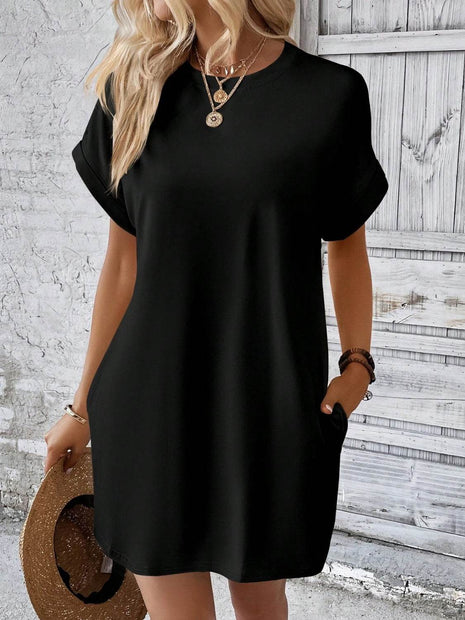 Round Neck Short Sleeve Mini Dress - MimiStylez