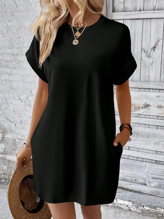 Round Neck Short Sleeve Mini Dress - MimiStylez