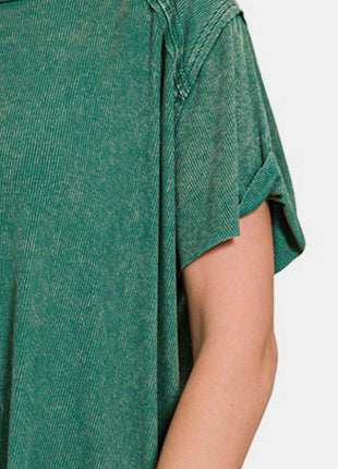 Zenana Washed Ribbed Short Sleeve Top - MimiStylez