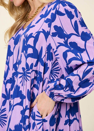 Double Take Full Size Printed Ruffle Hem Dress with Pocket - MimiStylez