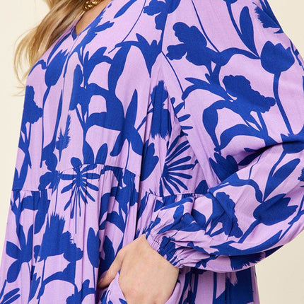 Double Take Full Size Printed Ruffle Hem Dress with Pocket - MimiStylez
