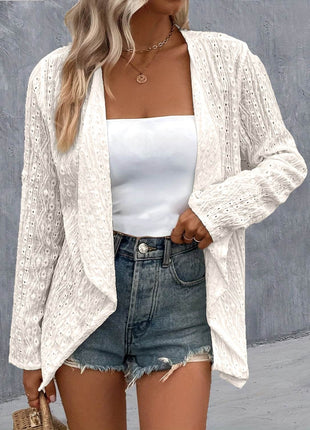 Eyelet Roll-Tab Sleeve Cardigan - MimiStylez