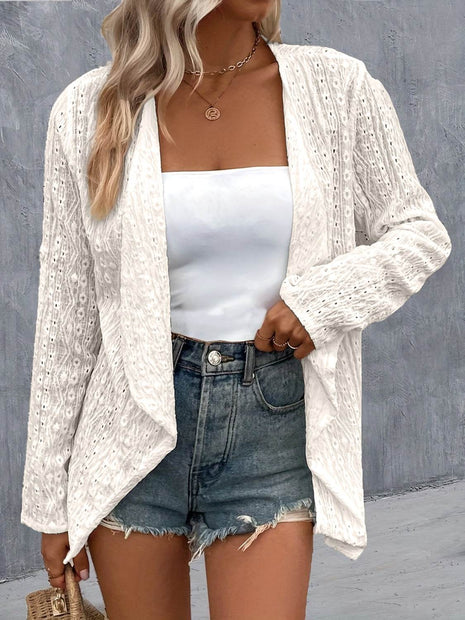 Eyelet Roll-Tab Sleeve Cardigan - MimiStylez