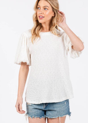 Ces Femme Textured Puff Sleeve Top - MimiStylez